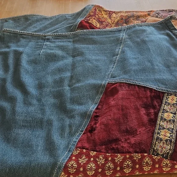 J. Jill Blue Vintage Boho Hippie Denim  Patched Skirt - Picture 2 of 10